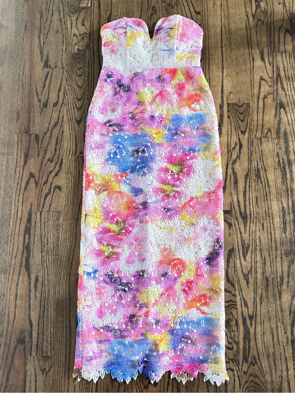 Belle Badgley Mischka Stella Floral Lace Strapless Maxi Dress Formal Gown 6